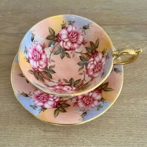 RARE Aynsley 13 Rose 1026 Cabbage Rose Teacup Cup And Saucer, England Bone China